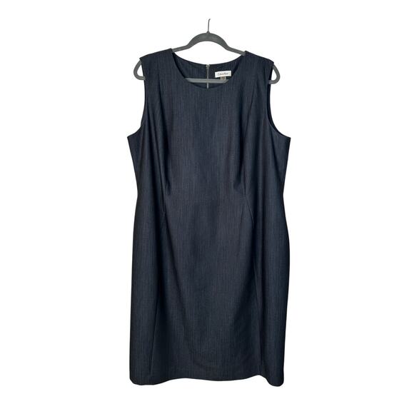 Calvin Klein 18W Plus-Size Denim Sheath Dress Stretchy Jean Bodycon Sleeveless - Picture 2 of 9